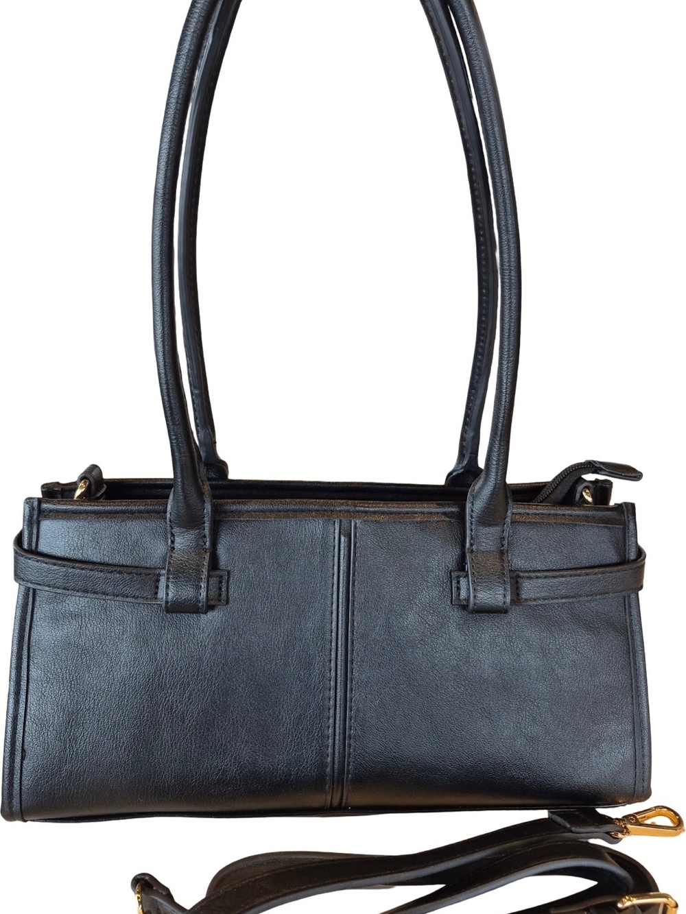 Black Shoulder Bag with Gold Colored Hardware - Picture 3 of 5
